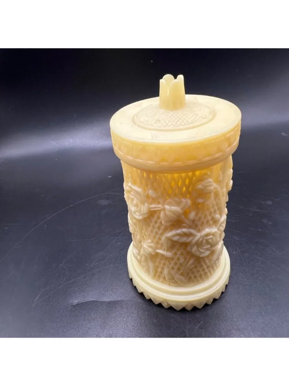 Vintage Celluloid Cocktail Fork  Holder Rose Bird Design 25 Picks Lid Container